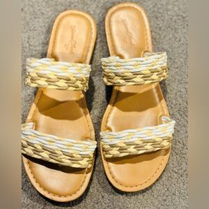 Stylish Braided Sandals - Tan and White